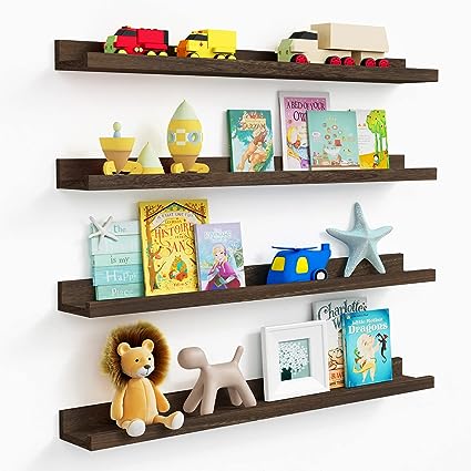 Black Floating Shelves 36 Inches Long,  Picture Ledge Shelf Set of 4, Connect 2 Shelves as 72 Inch Wide