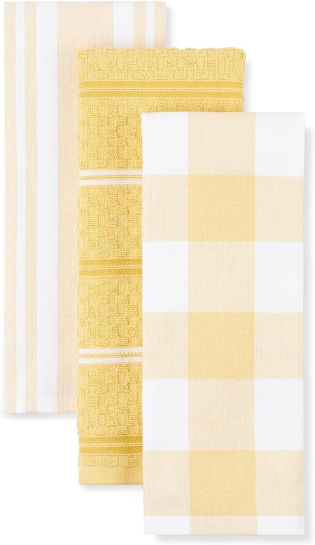 Stripe Gingham Dual Purpose Kitchen Towel 3-Pack Set, Blue Velvet, 16"x28"