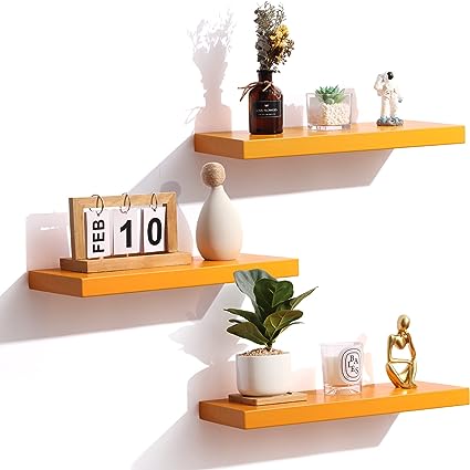 White Solid Wood Wall Shelves with Invisible Brackets Set of 3,