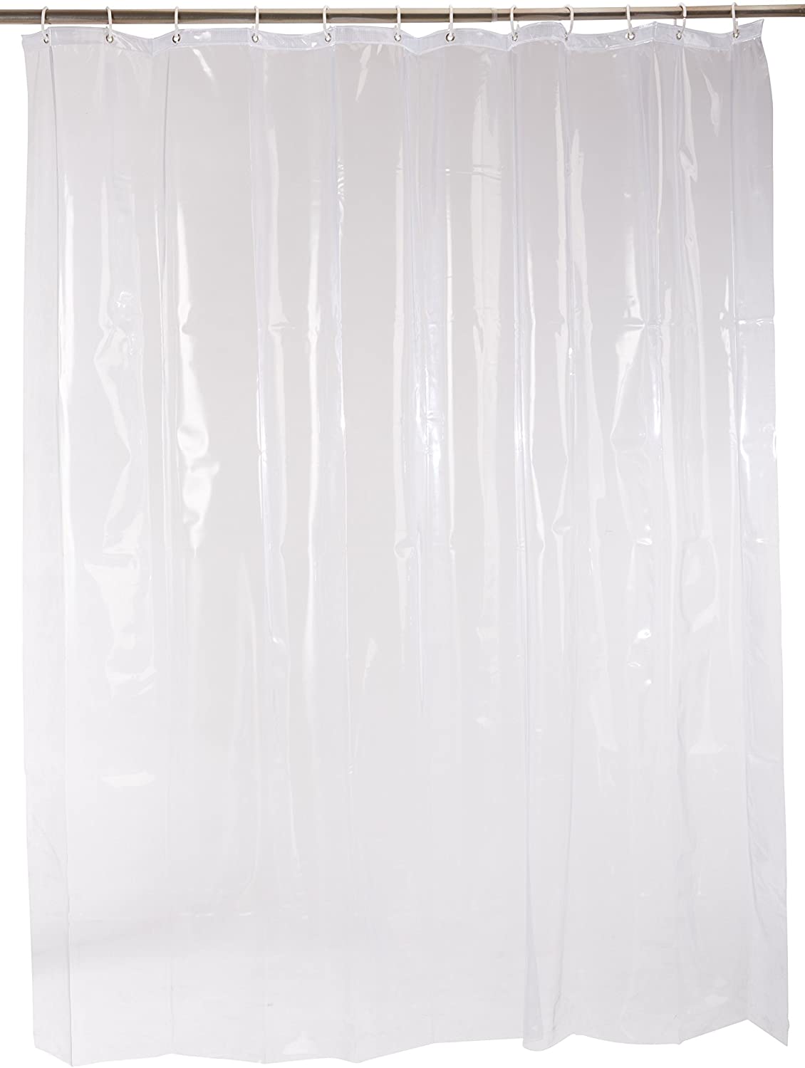 Vinyl Bathroom Shower Curtain Liner with Metal Grommets and Plastic Hooks - 72" x 72", Clear