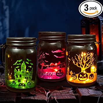 Halloween Decorations Mason Jar Lights, Centerpiece Patio( 3-Color)