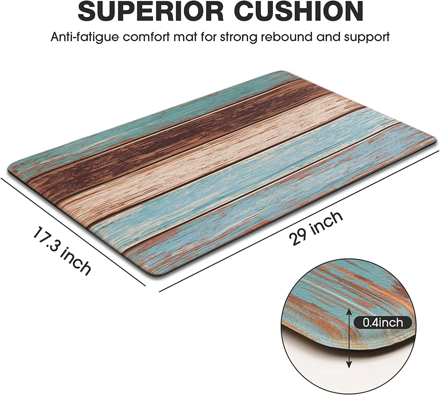 Anti Fatigue Cushioned Farmhouse Non Skid Waterproof Wood Texture Kitchen Mats