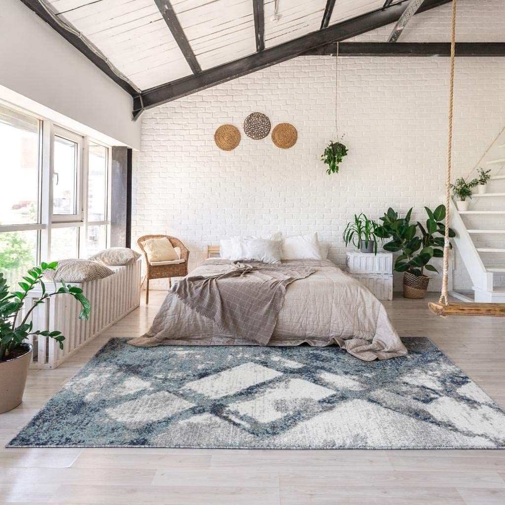 Lagos Collection Blue Art Deco Soft Area Rug