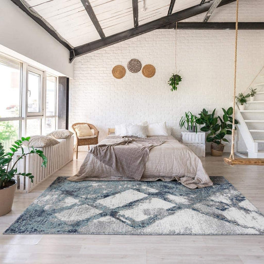 Lagos Collection Blue Art Deco Soft Area Rug