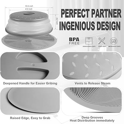 Microwave Mat & Food Cover- 10“ Mat as Bowl Holder, Multi-use: Silicone Trivet, Utensils Rest for Kitchen Counter