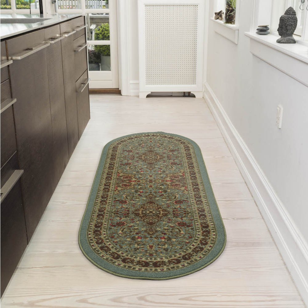 Persian Oriental Design Sage Green Non-Skid Area Rugs