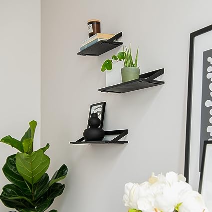 Finn- | 3 Part Floating Shelf Set Made of Metal and Real Wood Veneer