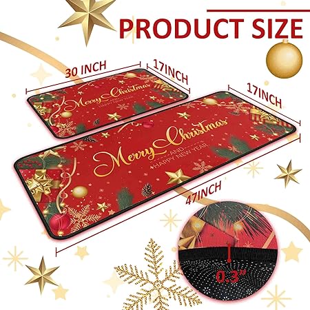 Non Slip Backing Halloween Kitchen Rug Set of 2 (Black, 17"x47"+17"x30")