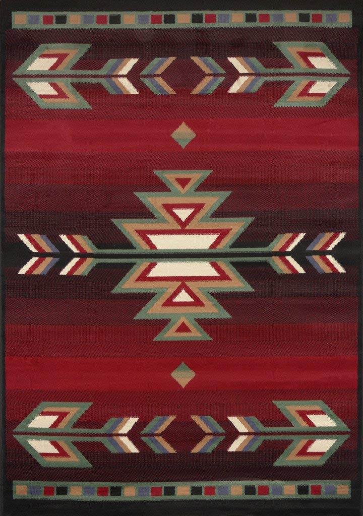 Southwest Black Red Ivory Low Pile Area Rugs