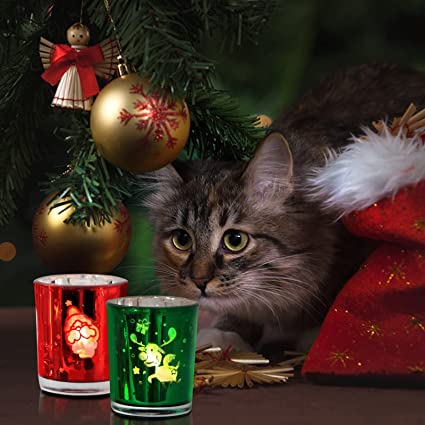 Set of 12 Glass Christmas Votive Candle Holders