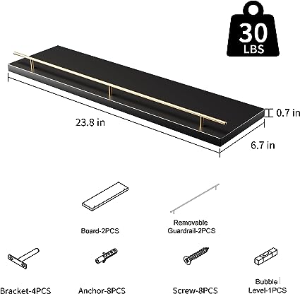 Set of 3,Wall Shelves for Bedroom,Kitchen,Living Room,Invisible Brackets,White and Gold