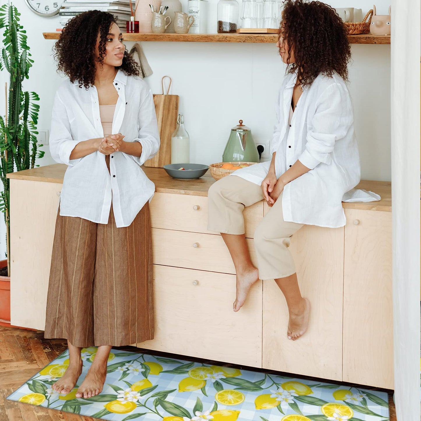 Set of 2- Plant Floral Butterfly Kitchen Rugs with Runner Decor Accessories Things - 17x30 and 17x48 Inch