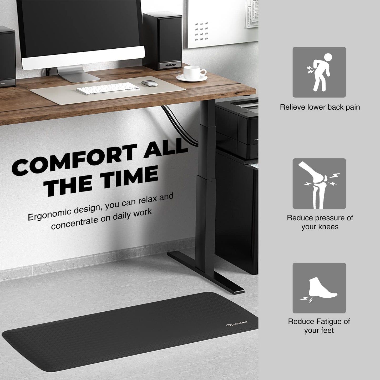 1/2 Inch Thick Cushioned Comfort Anti Fatigue Nonskid Waterproof Standing Desk Mat  - (17.3X28'',Black)