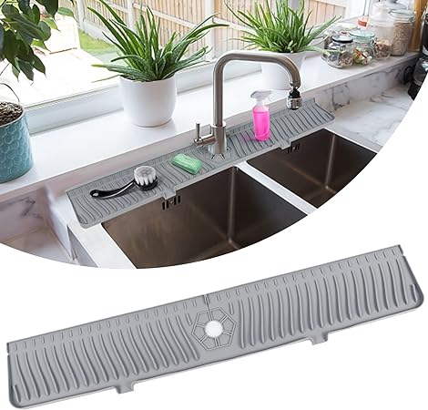 30" Sink Longer Silicone Faucet Handle Drip Catcher Tray (Black)