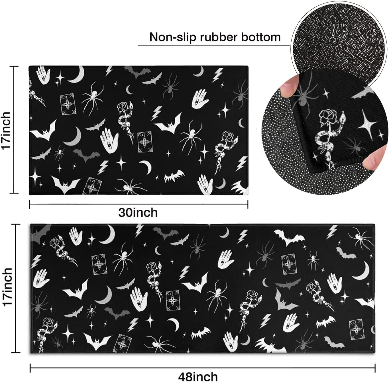 Set of 2- Plant Floral Butterfly Kitchen Rugs with Runner Decor Accessories Things - 17x30 and 17x48 Inch