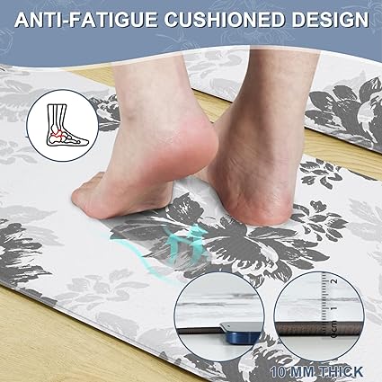 Set 2 Piece Cushioned Anti Fatigue Kitchen Mat Artistic, Rustic Kitchen Rugs and Mats No Skid Washable for Home, Waterproof Floor Comfort Mat PVC, 17" x 47" + 17" x 30"