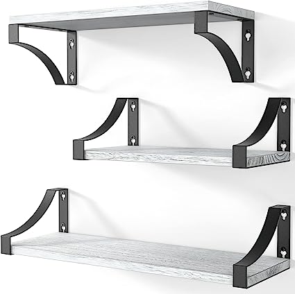 Set of 3 Floating Shelves with Heavy Duty Metal Frame, Hold up to 55lbs, Gray