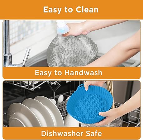 2 Pack Air Fryer Silicone Baking Tray 7.5inch for 3 to 5 Qt Reusable (Blue+Grey)