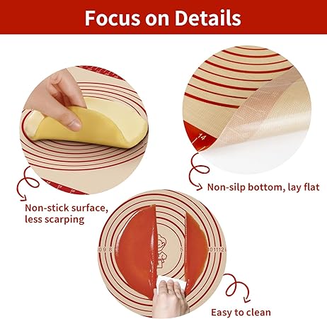 Silicone Pastry Mat for Baking, Pastry Dough Rolling Kneading Mat