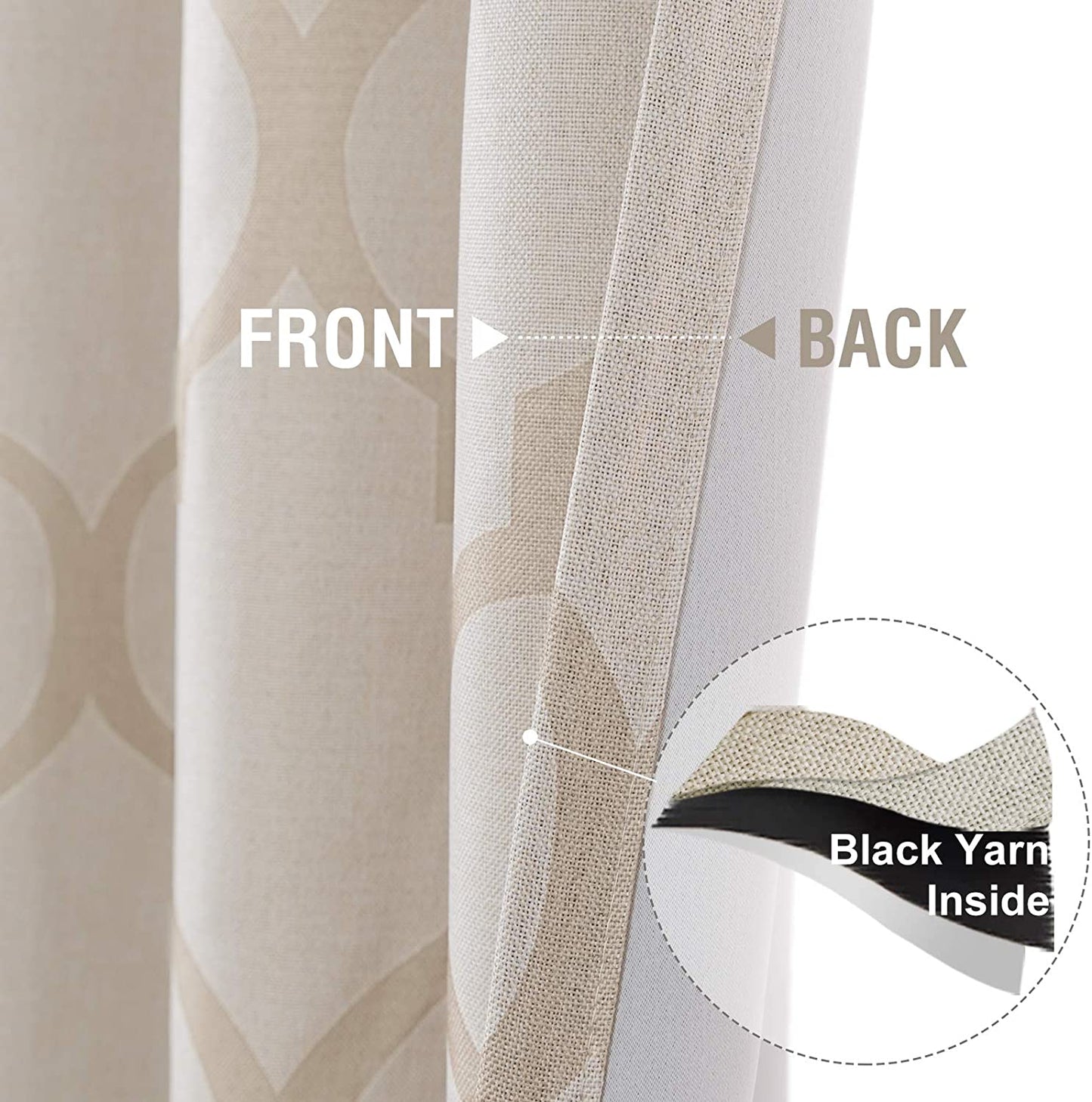 Moroccan Tile Linen Textured Curtains Printed Curtain Panel Thermal Insulated Window Treatment 1 Panel 45 Inch Beige