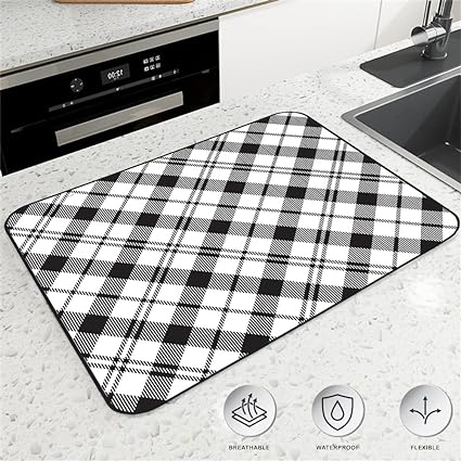 Ultra Absorbent Dish Drying Mats - Machine Washable and Super Fast Drying - Practical Solution for Efficiently Drying Dishes - 15,7 by 19,6 Inches (Black)