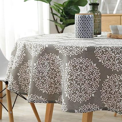 Medallion Floral Tablecloth (Round - 60", Gray Medallion)