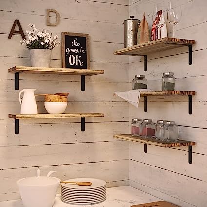 Set of 5 Farmhouse Style Floating. Hanging Shelf for Wall Décor - Carbonized Black