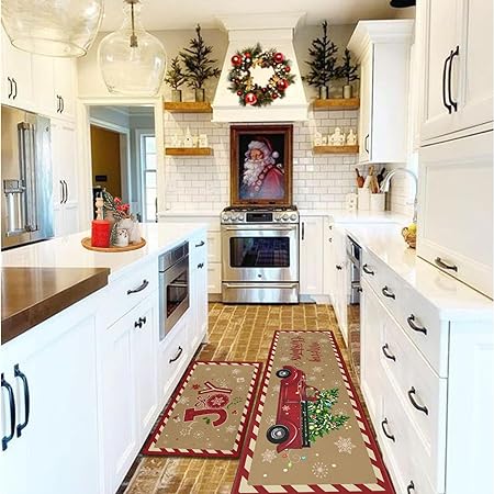 Non Slip Kitchen Rug Anti Fatigue Mats for Kitchen Floor Waterproof Washable Rug Runner for Kitchen Laundry17x30+17x47inch