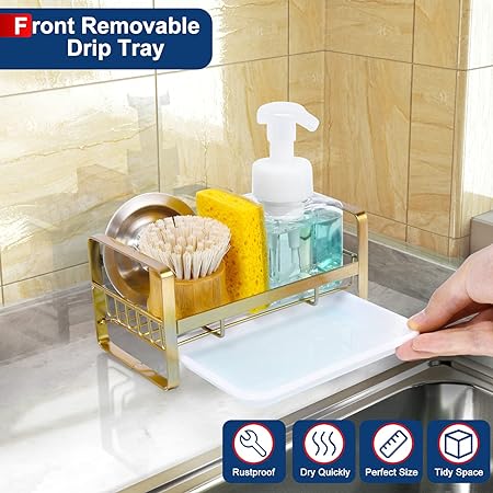 304 Stainless Steel Kitchen Soap Dispenser Caddy Organizer,