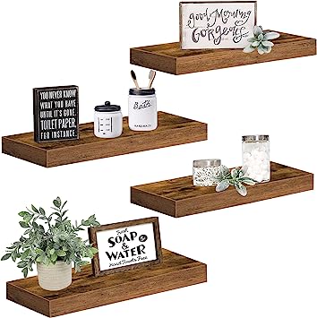 Set of 3 Farmhouse Small Book Shelf for Wall 16 inch Rustic Brown (015-BN3)