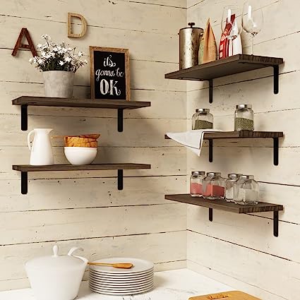 Set of 5 Farmhouse Style Floating. Hanging Shelf for Wall Décor - Carbonized Black