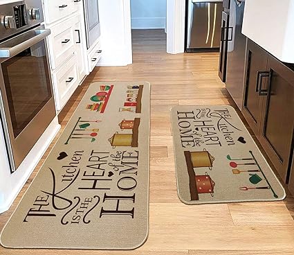 Green Plant Decorative Kitchen Mats Set of 2, Non-Slip Washable Kitchen Floor Rugs, with Rubber Backing Holiday Party-Profile Doormat (Cactus)