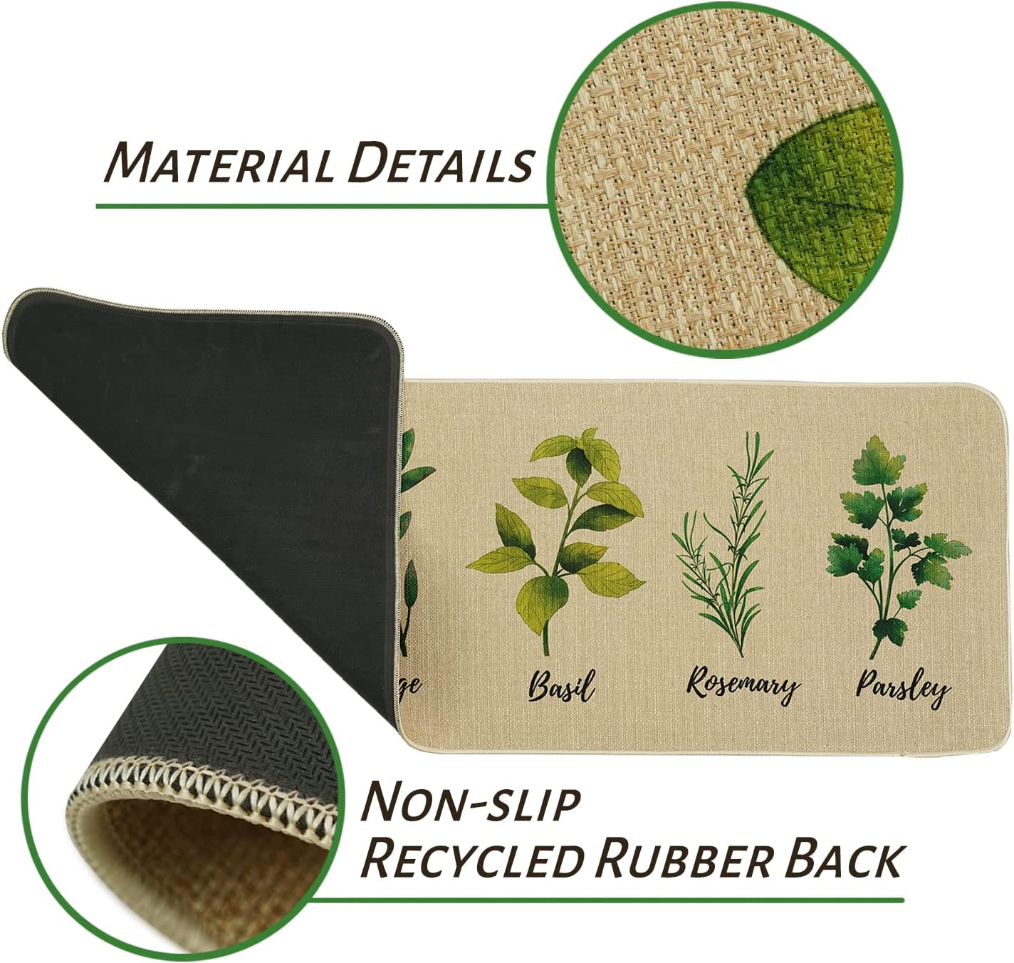 Set of 2- Plant Floral Butterfly Kitchen Rugs with Runner Decor Accessories Things - 17x30 and 17x48 Inch