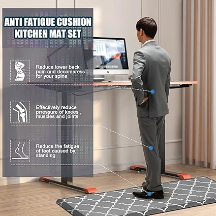 Cushioned Anti Fatigue 2 PCS,1/2 Inch Thick Waterproof Kitchen Rugs Non Skid,PVC Standing Desk Comfort Mat for Kitchen Floor Sink Office Laundry,(17.3"x29"+17.3"x47",Black)