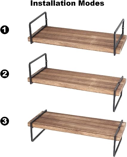 Rustic Wood Floating Shelves Wall Mounted Set of 2