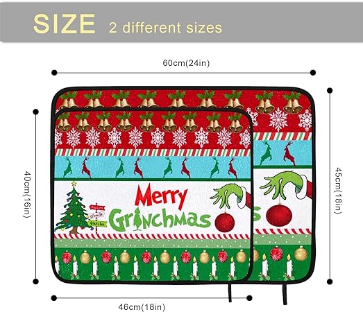 Absorbent Christmas Holiday Ball Dish Drying Mat for Kitchen Countertop, 16 X 18 Inch