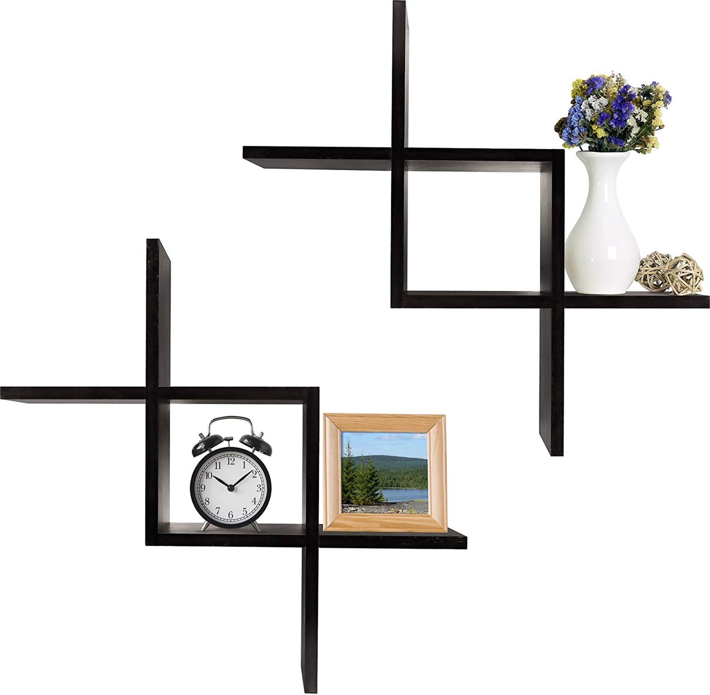 Criss Cross Intersecting Wall Mounted Floating Shelves 2-Pack