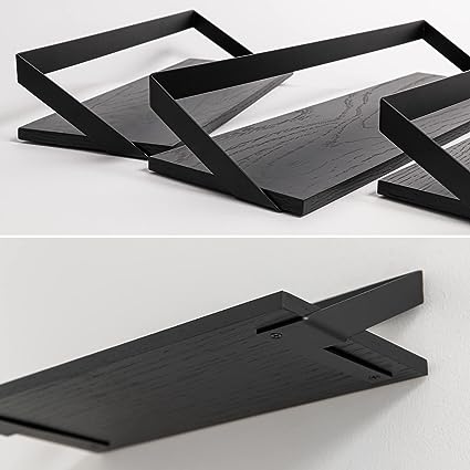 Finn- | 3 Part Floating Shelf Set Made of Metal and Real Wood Veneer