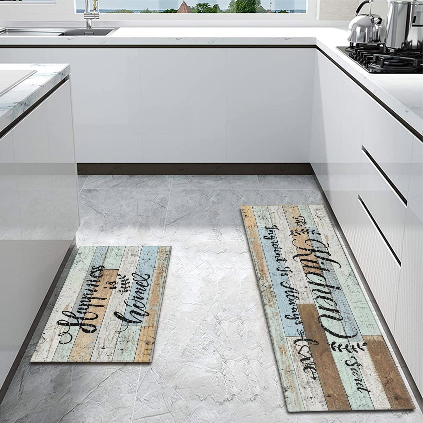 Anti Fatigue Non Slip Waterproof Washable Rug - 17x24+17x48inch Grey