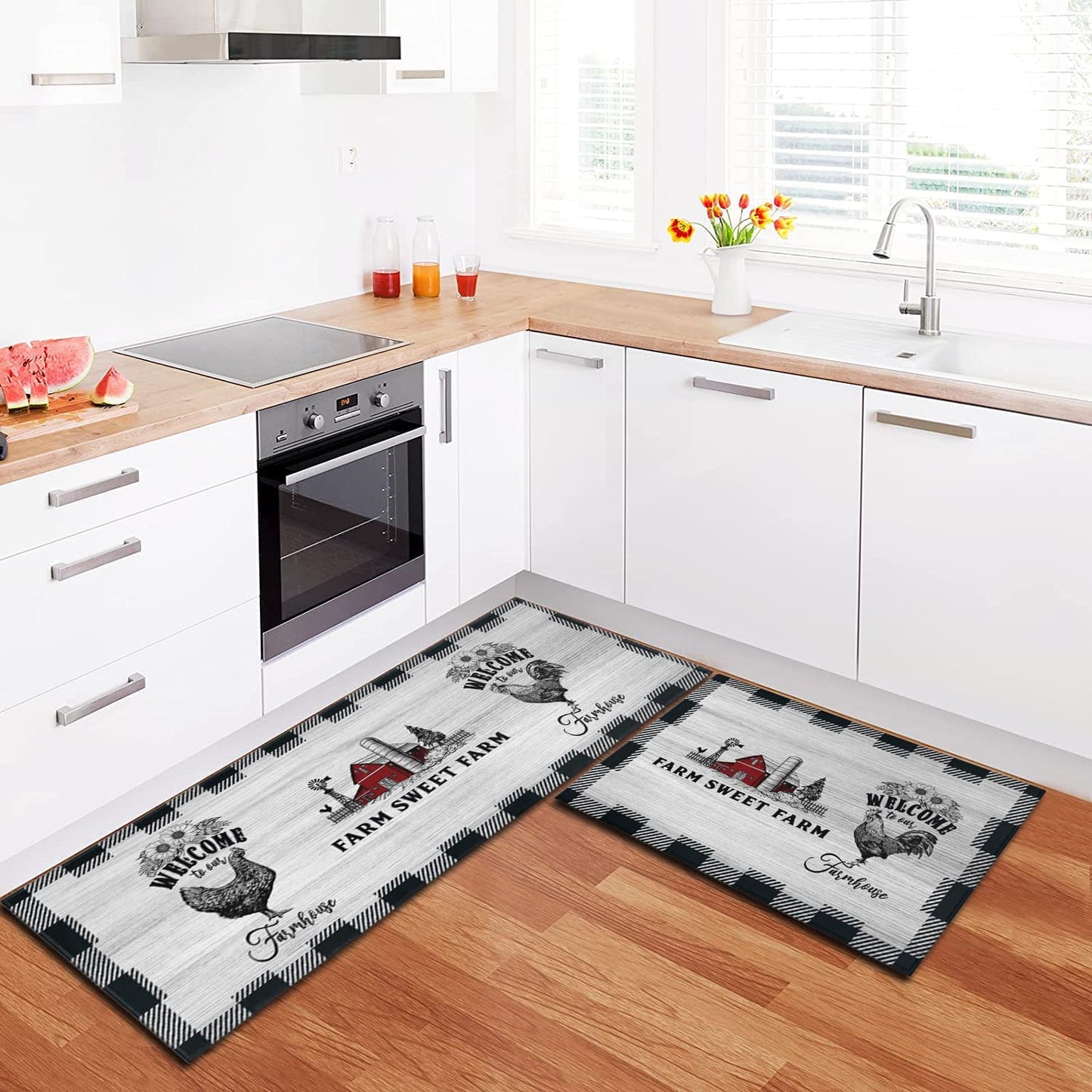 Anti Fatigue Non Slip Waterproof Washable Rug - 17x24+17x48inch Grey