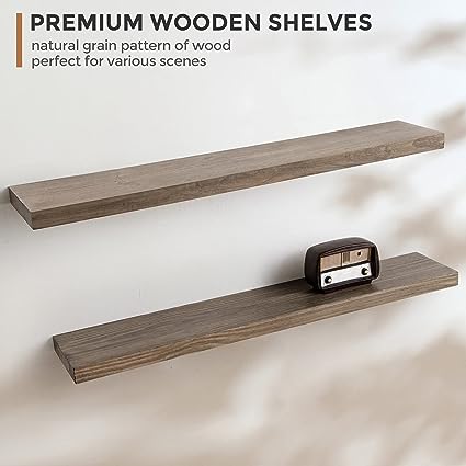 Rustic Solid Wood Wall Shelf Set of 2 - 24"D x 6.7"W x 1.4"H - Dark Walnut Color