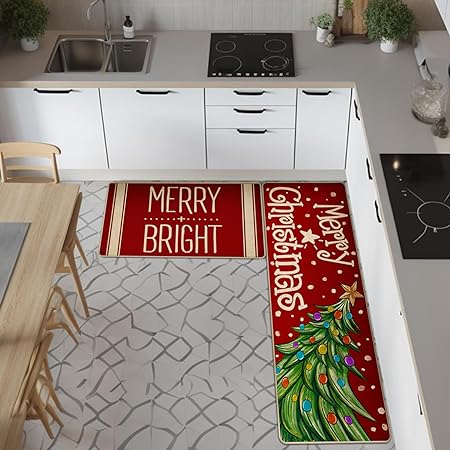 Sets of 2, Non Skid Washable Farmhouse Style Decor for Home Kitchen Floor 17x29 and 17x47 Inch DM108