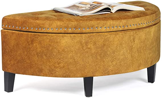 Storage Ottoman Bench Tufted Half Moon Bench for Entryway Living Room