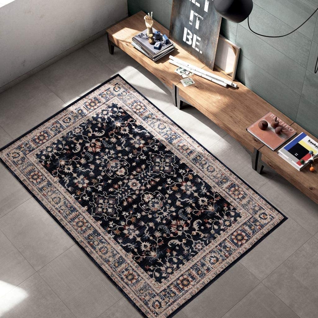 Waterloo Navy Oriental Soft Area Rug