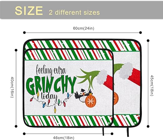 Absorbent Christmas Holiday Ball Dish Drying Mat for Kitchen Countertop, 16 X 18 Inch