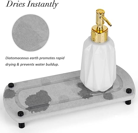 Stone Drying Counter Instant Dry Diatomaceous Earth Sink Caddy Organizer with Stainless Steel Feet (L White)