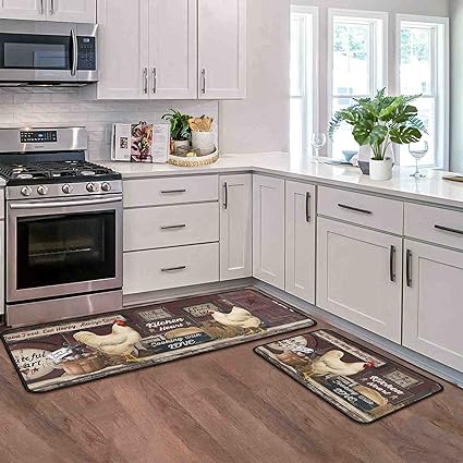 Non-Slip Backing Kitchen Mat Set of 2 Washable Kitchen Rug Sets with Runner for Home Kitchen 17"x47.2"+17"x30"