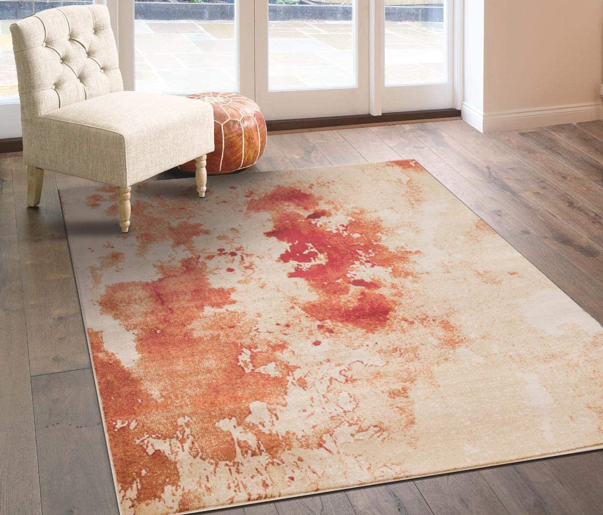 Abstract Ivory Red Soft Area Rug