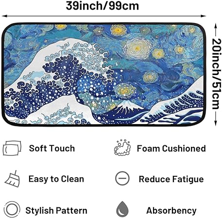 Blue Wood Plank Print Non Slip Beach Starfish Entryway Hallway Washable Home Decor 39" X 20"