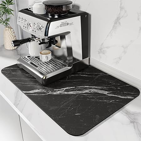 Absorbent Rubber Backed Quick Drying Mat Fit Under Coffee Maker Espresso Machine - Coffee Bar Accessories Kitchen Counter Dish Drying Mat, Marble 19"x12")